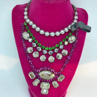 LK Fuschia Crystal and Pearl Necklace
