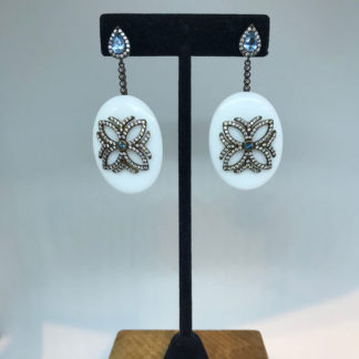 P&K Crystal and White Dangle Earrings