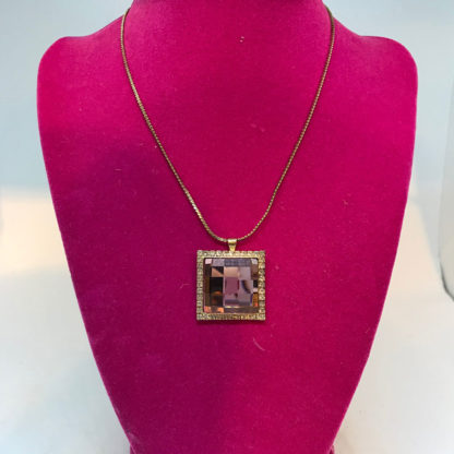 Gold Pink Crystal Square Necklace
